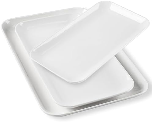 DELLING Serving Platter Set 18/16/14 Inch, Large White Porcelain Serving Trays for Entertaining, Rectangular Platters for Turkey Fruit Appetizer Party Wedding, Microwave Oven Dishwasher Safe, 3-Pack