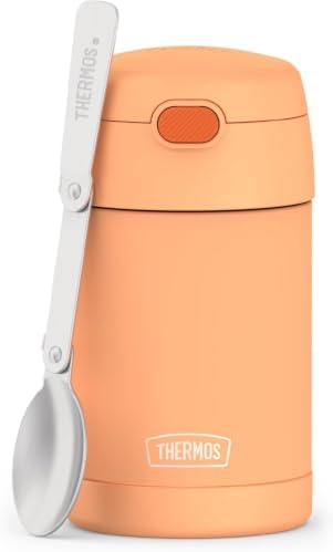 THERMOS FUNTAINER 16 Ounce Stainless Steel Vacuum Insulated Food Jar with Folding Spoon, Neon Orange (Pack of 6)