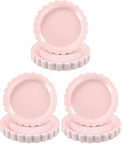 NatNarr 30 Pcs Pink Paper Plates 9 Inch Scalloped Pink Plates Cute Dessert Cake Party Plate for Girls Birthday, Baby Bridal Shower, Wedding (Pack of 3)