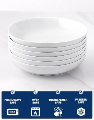 Y YHY Pasta Bowls, 30oz Salad Bowls White Soup Bowls Large Pasta Serving Bowl Porcelain Pasta Plates Wide and Shallow Bowls Set of 6 Microwave Dishwasher Safe Valentines Day Gift (Pack of 2)