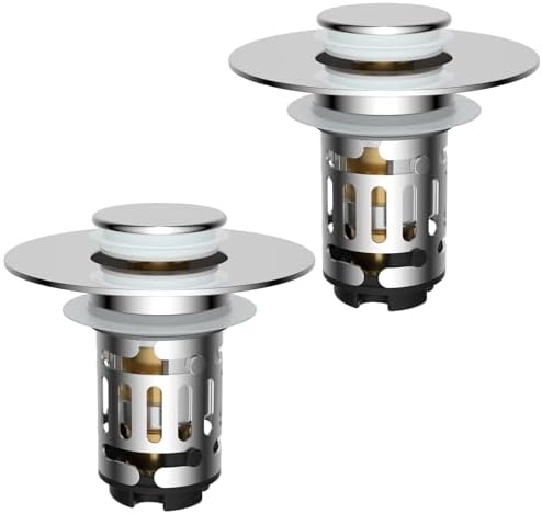 Hibbent 2 PCS Upgraded 3 in 1 Bathroom Sink Drain Strainer, Pop Up Stopper