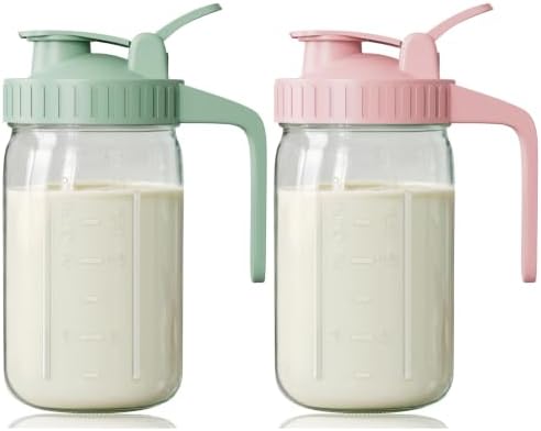 32 oz Breast Milk Pitcher, Glass Mason Jar Pitcher with Lid