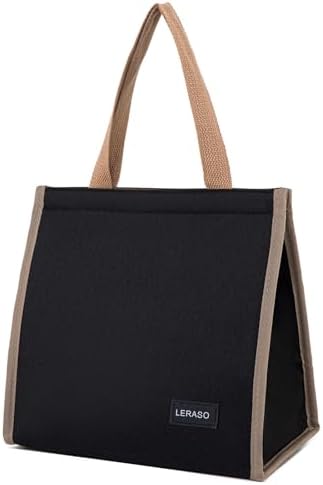 Insulated Lunch Bag for Work, 10.2"x5.9"x10.2" Oxford Waterproof Lunch Tote, Thermal Lunch Box for Office, Picnic & Outdoor, Black Striped Canvas Tote Bag