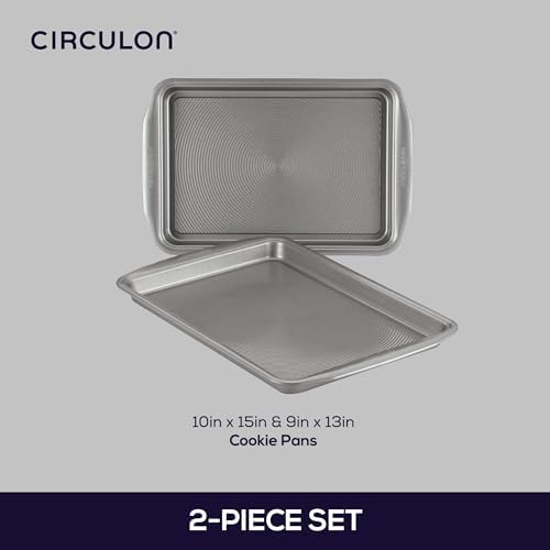 Circulon Bakeware Nonstick Cookie Pan Set (9" x 13" & 10" x 15"), Cookie Sheets for Baking, 2-Piece, Gray (Pack of 4)