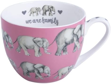 Premium 20 oz Bone China Elephant Hug Mug – Cute Elephant Design for Coffee & Tea, Ideal Holiday, Birthday, and Christmas Gift for Family and Friend, Designed in England by Harvest Green Studio