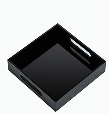 KEVLANG Black Sturdy Acrylic Tray with Handles-8x8 Inch- Countertop Organizer Tray for Kitchen,Bathroom,Office- Storage Box for Cosmetics, Jewelry,Toiletries,Toy,Gadgets