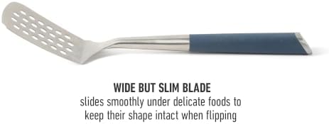 Calphalon Slotted Turner, Kitchen Flipping Spatula, Stainless Steel with Silicone Heat Resistance Handle, Nonstick-Safe Spatula for Draining and Flipping (Navy), Slotted Turner (Pack of 4)