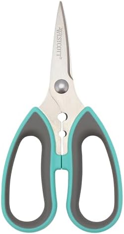 Westcott Titanium-Bonded Soft Handle Kitchen Shears for Herbs, Teal - 6.5-Inch Versatile Kitchen Shears with Precision Cutting Tips and Built-In Herb stripper for Easy Handling and Comfort