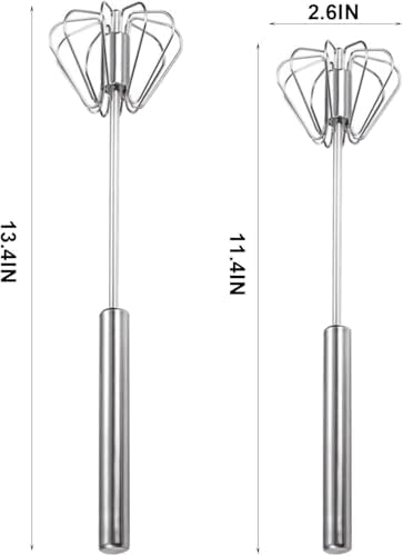 Semi-automatic Whisk, Stainless Steel Egg Beater, Versatile Milk Frother, Hand Push Rotary Whisks Mixer Stirrer for Blending, Whisking, Beating & Stirring (Silver 12+14in)