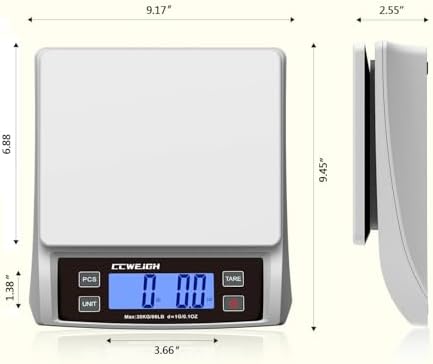Digital Kitchen Scale 30KG/66LB, Stainless Bread Scale with LCD Display, Multi Unit Conversion for Baking、Supermarket＆ Express Delivery, Counting Scale (White)
