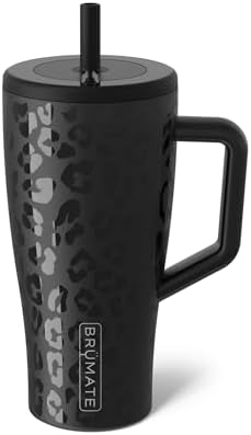 BrüMate Era 30 oz Tumbler with Handle & Straw | 100% Leakproof Insulated Water Bottle Tumbler with Lid & Flexible SoftSip Straw | Made of Stainless Steel | Cup Holder Friendly | 30oz (Onyx Leopard)