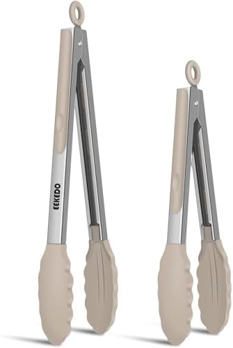 Cooking Tongs with Silicone Tips, 600°F Heat-Resistant, 9" & 12"
