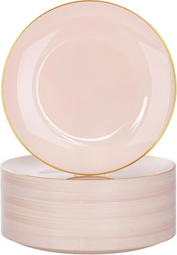 Nervure 100PCS Pink and Gold Plastic Plates, 10.25″ Disposable Dinner Plate