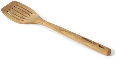 Calphalon Prime Slotted Turner, 13-Inch Teak Wood Slotted Spatula, Wooden Cooking Turner for Nonstick Cookware, Heat-Resistant Moisture-Resistant Kitchen Tool