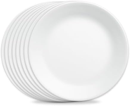 Corelle Vitrelle 8-Piece Dinner Plates Set Triple Layer Glass and Chip Resistant, Lightweight Round Plates, Winter Frost White