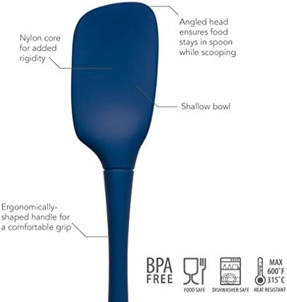 Tovolo Spoon Spatula Spoonula All Silicone Ergonomic Handle Grip Deep Indigo, Silicone Scoopula Kitchen Utensil Non Scratch Easy Clean Dishwasher Safe Heat Resistant Flex Core Scoop Spatula