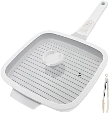 RANX INGST Nonstick Ceramic Griddle Pan with Lid, 10 Inch Steak Pan- White