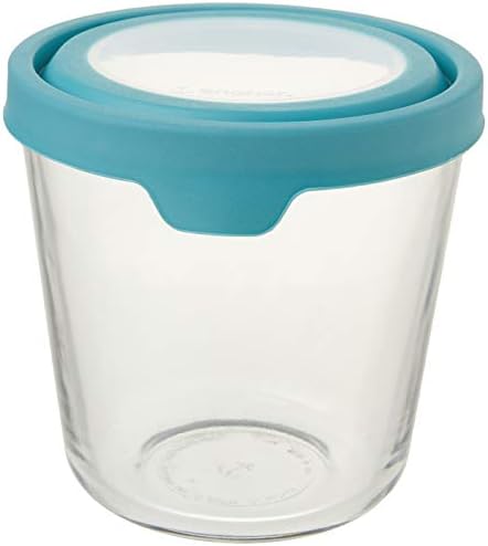 Anchor Hocking Trueseal Glass Food Storage Container with Airtight Lid, 7 Cup Tall, Mineral Blue