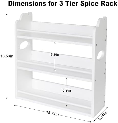 3-Tier Bamboo Spice Rack, Wall Mount & Countertop Spice Organizer