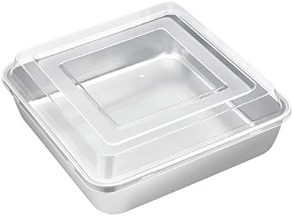 E-far 8 x 8-Inch Square Baking Pan with Lid, Stainless Steel Square Cake Brownie Pan, Fit for Toaster Oven, Non-toxic & Healthy, Easy Storage & Dishwasher Safe - 2 Pieces
