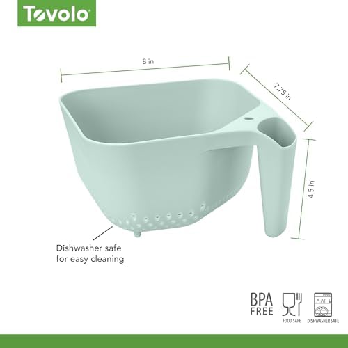 Tovolo Elements Square Colander with Handle Strainer Basket for Pasta Fruit Berries Veggies, Easy to Clean BPA Free Heat Resistant Plastic Colander with Spout 3 Quart Kitchen Strainer, Blue Haze