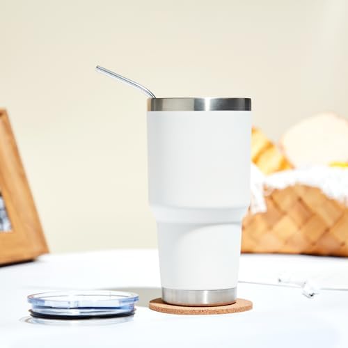 MEWAY 30oz Tumbler Double Wall Vacuum Insulated Travel Mug, Stainless Steel Tumbler with Lid, Durable Powder Coated Insulated Coffee Cup for Cold & Hot Drinks (White,1 PACK)