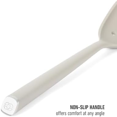Calphalon Edge Silicone Slotted Spoon/Skimmer, Flexible Heat-Resistant Kitchen Strainer Spoon for Cooking, Frying, Skimming, Draining & Serving, Taupe