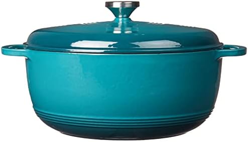 Lodge 7.5 Quart Enameled Cast Iron Dutch Oven with Lid – Dual Handles – Oven Safe up to 500° F or on Stovetop - Use to Marinate, Cook, Bake, Refrigerate and Serve – Lagoon
