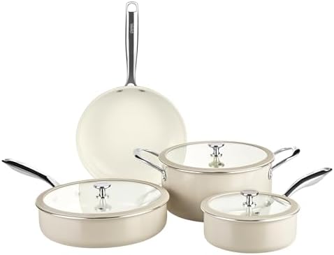 Pyrex 7-Piece Ceramic Cookware Set, Pots and Pans with Lids & Handles