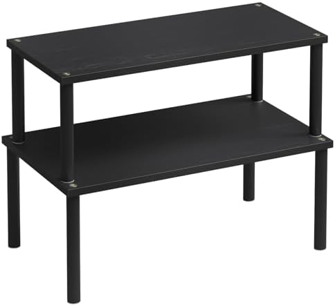 VERTORGAN 2 Pack Cabinet Organizer Shelf,Bamboo Countertop(Large,Black)