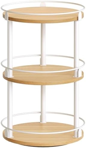 YATINEY 3-Tier Lazy Susan Organizer, Rotating Spice Rack, Spinning Organizer, Industrial Turntable Spice Rack Organizer for Cabinet, Kitchen Countertop, Pantry, White and Natural SR23WN