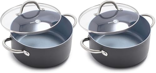 GreenPan Lima Hard Anodized 5QT Stock Pot with Lid, Healthy Ceramic Nonstick, PFOA PFAS-Free Nontoxic Pots and Pans, Oven & Broiler Safe Cookware, Stainless Steel Handles, Grayy (Pack of 2)