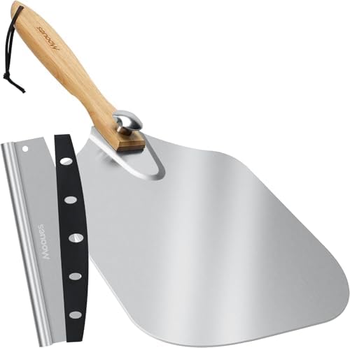 Mooues Pizza Peel Aluminum 9 inch Pizza Spatula with Rocker Cutter