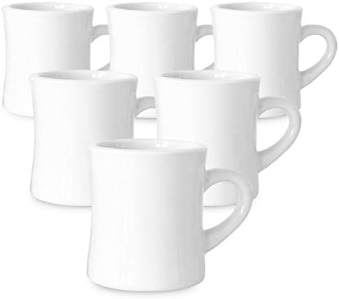 Serami Diner Coffee Mugs – Set of 6 Classic 11oz Ceramic Cups – Thick, Heavy Stoneware – Crisp White Color – Dishwasher & Microwave Safe