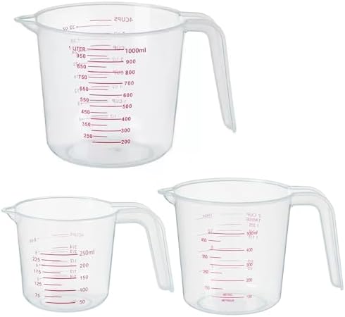 DTDNZKN 3 Pack Measuring Cups, 250ml (1-Cup), 500ml (2-Cup) &1000ml (4-Cup)