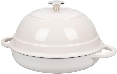 VORRINGARD Cast Iron Enameled Dutch Oven Pot with Lid for Bread Baking, Bread Oven, 6 Quart, White