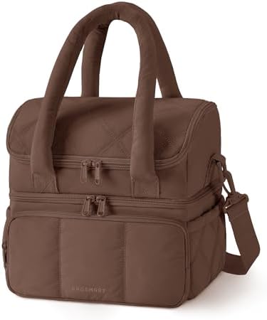 BAGSMART Lunch Bag Women, Double Deck Insulated Lunch Box, Coffee Brown