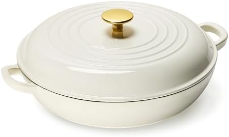 CAROTE 3.4QT Enamel Cast Iron Cookware, Skillet with Lid, White Dutch Oven