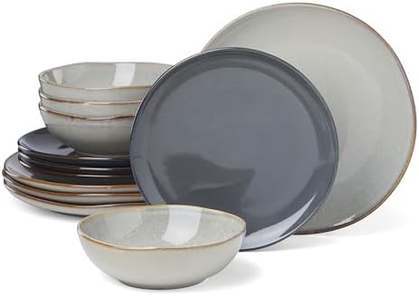 Oneida Organic Shades Gray Stoneware 12-Piece Dinnerware Set for 4