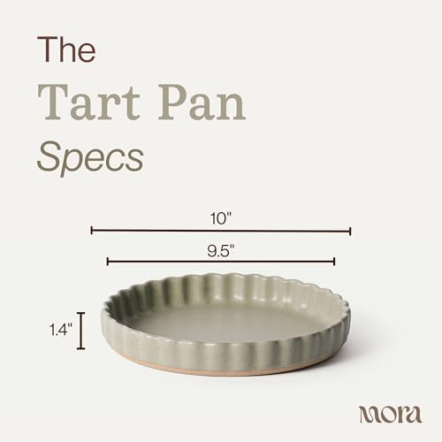 MORA Ceramic Tart Pan, 9.5 Inch Large Porcelain Baking Dish for Tarts, Quiche, Pie, Flan etc. Fluted Ruffled Edge, Oven, Microwave, Freezer, and Dishwasher safe - Great Gift For Bakers - Thyme