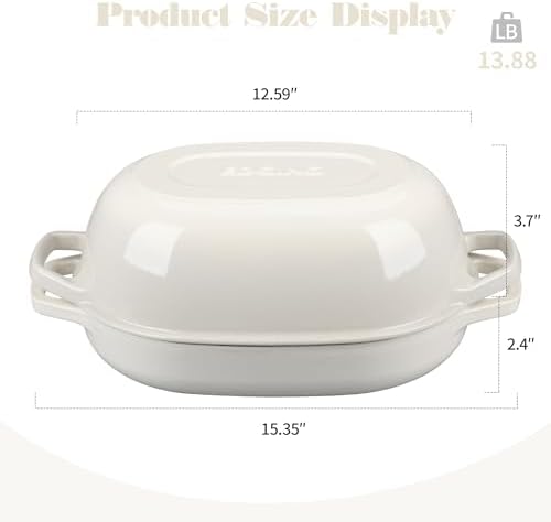 EDGING CASTING Enameled Cast Iron Oval Dutch Oven Pot with Lid, Dutch Oven for Sourdough Bread Baking, Bread Oven, Bread Dutch Oven, Oval Bread Pan, 7qt, White