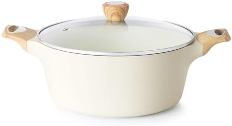 SENSARTE Ceramic Nonstick Stock Pot with Lid, 2.6/4.5/6.6/8.5/11 QT Soup Pot Casserole Pot, Non-toxic Healthy Pasta Pot, Large Cooking Pot Stew Pot, Induction Compatible, PFOA PFAS PTFE Free, White