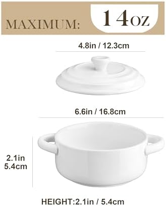 MALACASA Mini Cocotte Set of 4, 14 OZ Ceramic Casserole Dishes with Lids