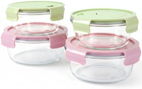 4 Pack Glass Meal Prep Containers, Glass Food Storage Containers with Airtight Lids, Leak Proof, Easy to Clean, Microwave, Dishwasher, Oven, and Freezer Safe