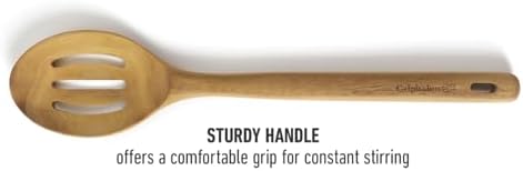 Calphalon Prime Slotted Spoon, 13-Inch Teak Wood Slotted Spoon, Kitchen Strainer Spoon for Cooking, Stirring, Draining & Nonstick Cookware, Moisture-Resistant
