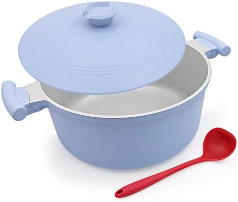 AIKENBBKK 7 Quart Lightweight Dutch Oven Pot with Lid, Ceramic Cooking Pot Nonstick, Aluminum Cookware for Stews Braising and Frying, Induction Pot for All Stoves, Stay-Cool Handle, PFOA Free, Blue