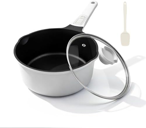 1.5 Quart Sauce Pan with Lid, Small Cooking Pot, White