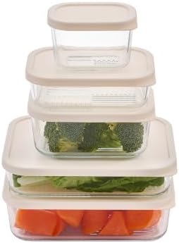Glass Food Storage Containers with Lids - 18 Piece - 10.5 oz, 17.6 oz & 25.4 oz Sets Glass with BPA-Free Leak Resistant Stackable Lids - Microwave, Oven & Dishwasher Safe - Ideal for - Vanilla Mist