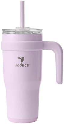 REDUCE 24 oz Stainless Steel Tumbler with Handle - Dual-Wall Vacuum Insulated Travel Mug, Sweat-Proof Lid & Reusable Straw - Keeps Drinks Cold for 24 Hrs, Fits Cupholders, Dishwasher Safe - Lilac Bud
