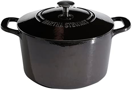 MARTHA STEWART Gatwick 7-Quart Enamel Cast Iron Dutch Oven Pot with Lid – Grey – Heavy-Duty Dutch Oven for Slow Cooking, Braising & Baking